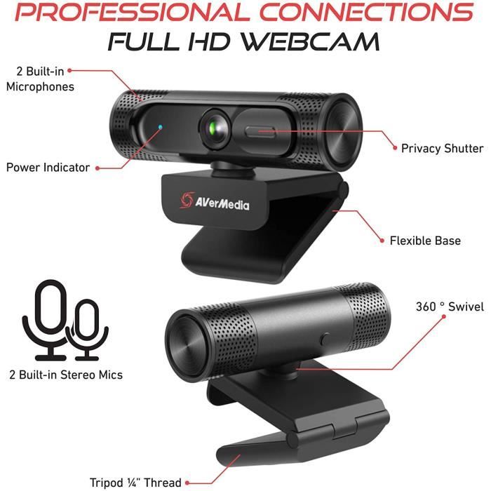 AVerMedia Webcam PW315, Qualit‚ Vid‚o Ultra Fluide Full HD 1080p ... 60 images/seconde, Id‚al pour Streaming et Appels Visio HQ