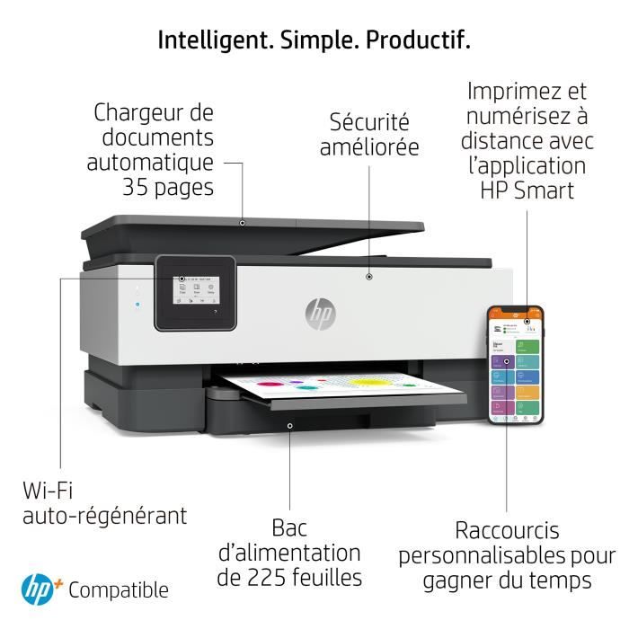 HP OfficeJet Pro 8014e Imprimante tout-en-un Jet d'encre couleur Copie Scan - 9 mois d'Instant ink inclus avec HP+
