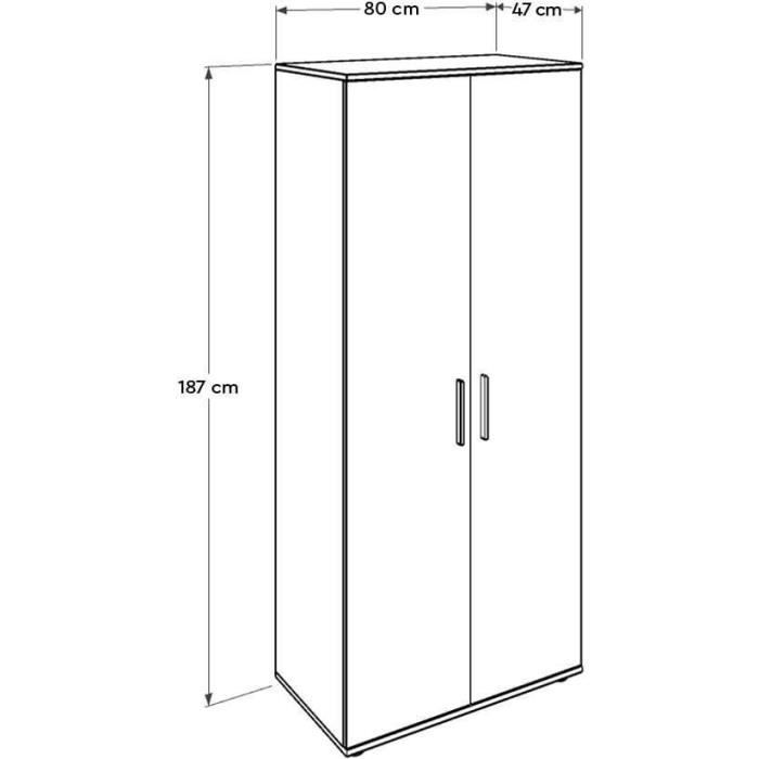 Armoire 2 portes - penderie et étageres - décor blanc - L 80 x P 47 x H 187 cm - TREND