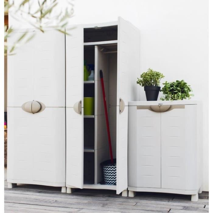 Image secondaire de Armoire basse de rangement en résine beige - 2 étagères pratiques