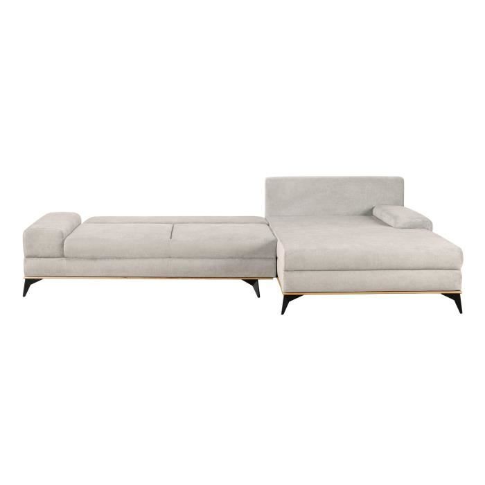 BENIX Canapé d'angle droit 5 places convertible + coffre de rangement - Tissu beige - L315 x P212 cm - MANILA