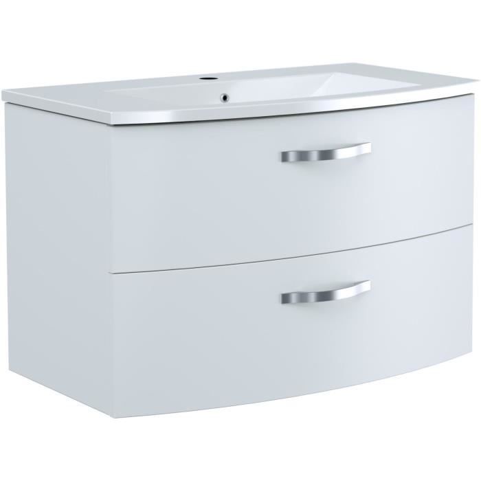 Badezimmerschrank Set 2 Schubladen + Waschbecken - Weiß - L 80,5 x P 46 x H 14 cm - Bent