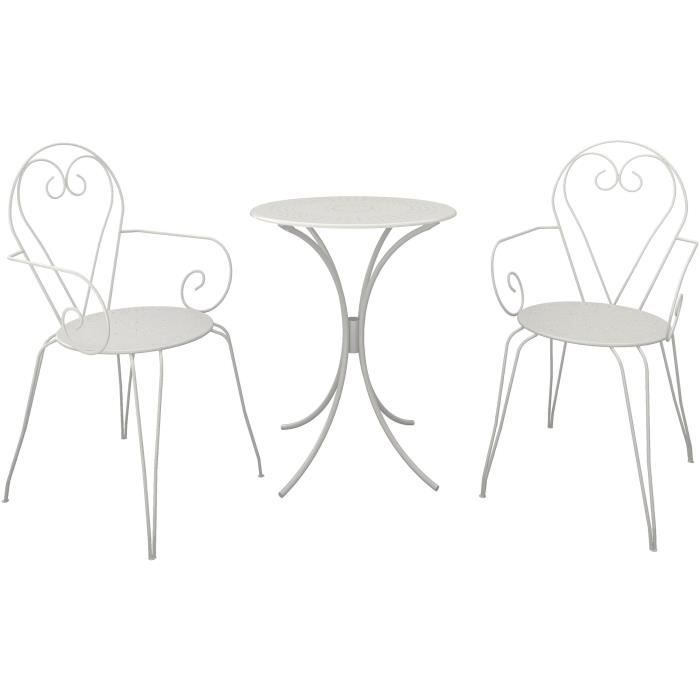 Set Table de jardin romantique en fer forg? 60 cm + 2 fauteuils - Blanc