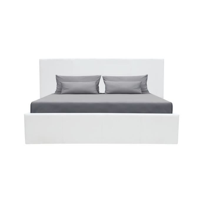 Image secondaire de Lit adulte MARTIN 140x190 cm avec coffre de rangement en simili blanc