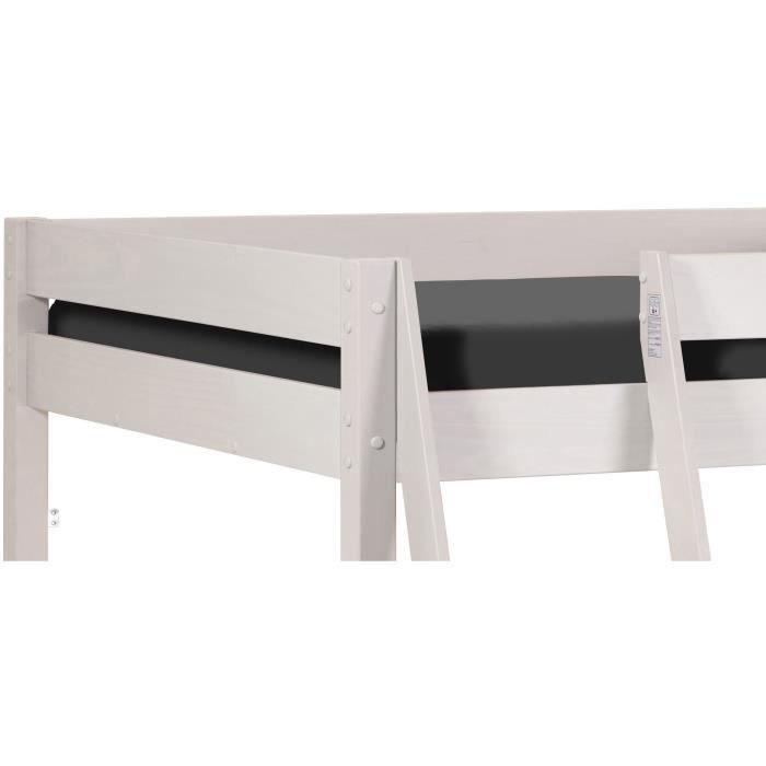 Lit mezzanine - Bois Pin massif - Blanc - Sommier inclus - 140 x 200 cm - FAUST