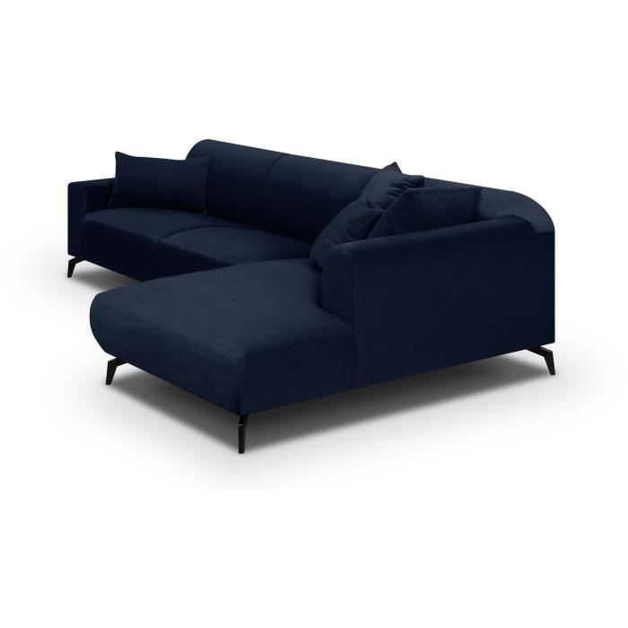 Canapé d'angle droit Bubble 4-5 places velours mat bleu profond L290 x P167cm