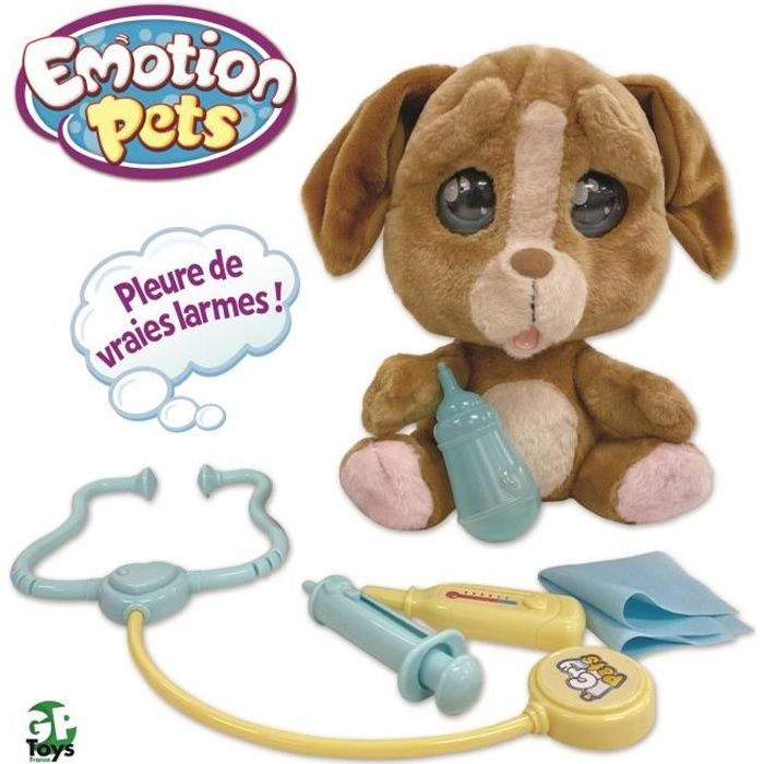 Emotion Pets , Peluche Chiot 22 cm, Qui boit son biberon et pleure, Accessoires Vétérinaire