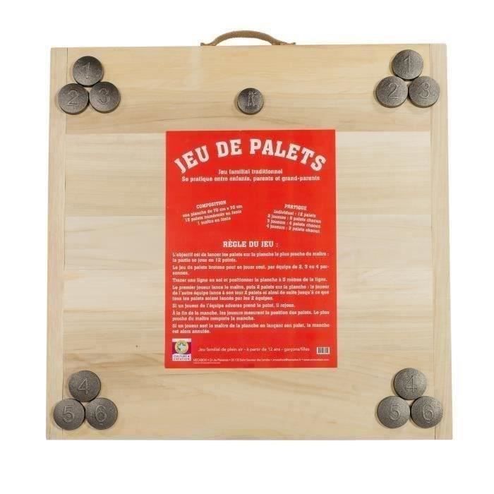 MECABOIS Jeu de Palet Complet - 12 plates a lancer et planche en bois (Jeu Breton)