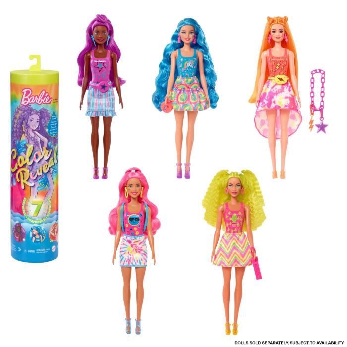Barbie - Barbie Color Reveal Série Fluo - Poupée - 3 ans et +