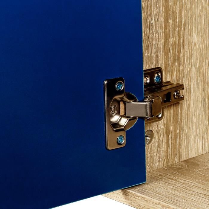 Meuble TV LILA - 2 portes - Décor mélaminé Bleu - Pieds en bois massif - L90 x P35 x H55 cm