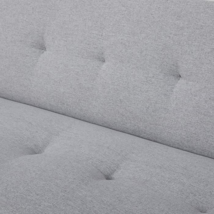 BLANCA Canapé convertible avec accoudoirs - Tissu Gris Bleu -Pieds bois naturel - L 198 x P 83 x H 84 cm
