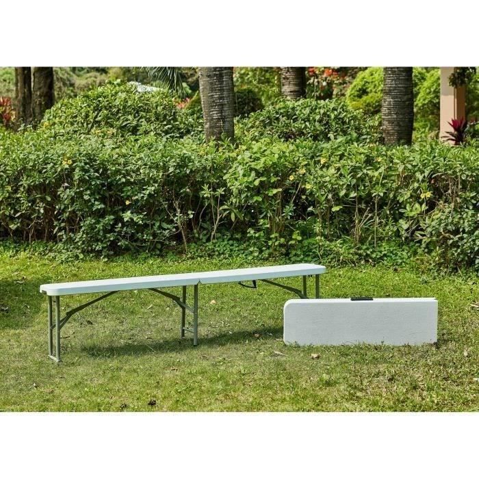 Image secondaire de Banc pliable pour table de réception 180 cm - Structure acier et assise Polyéthylene PEHD - Blanc
