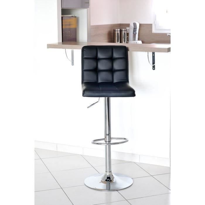 CRUNCH Lot de 2 tabourets de bar - Simili noir - Structure en métal chromé - Contemporain - L 41,5 x P 48 cm