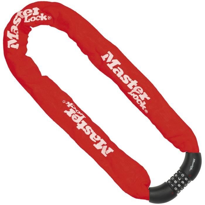 MASTER LOCK Lucchetto a catena per bicicletta [Combinazione] [Catena da 90 cm] [Rosso] 8392EURDPROCOLR