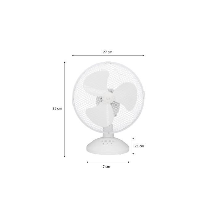 Ventilateur de table OCEANIC - 30W - Diametre 23 cm - 2 vitesses - Oscillant - Blanc