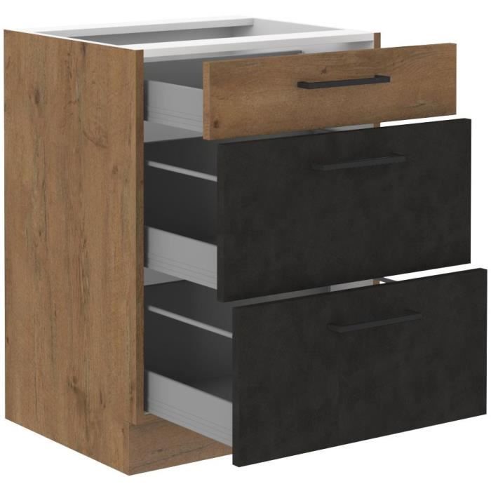 Image secondaire de Meuble Casserolier ROCK - 3 Tiroirs en Chêne Lancelot et Gris - 60 cm