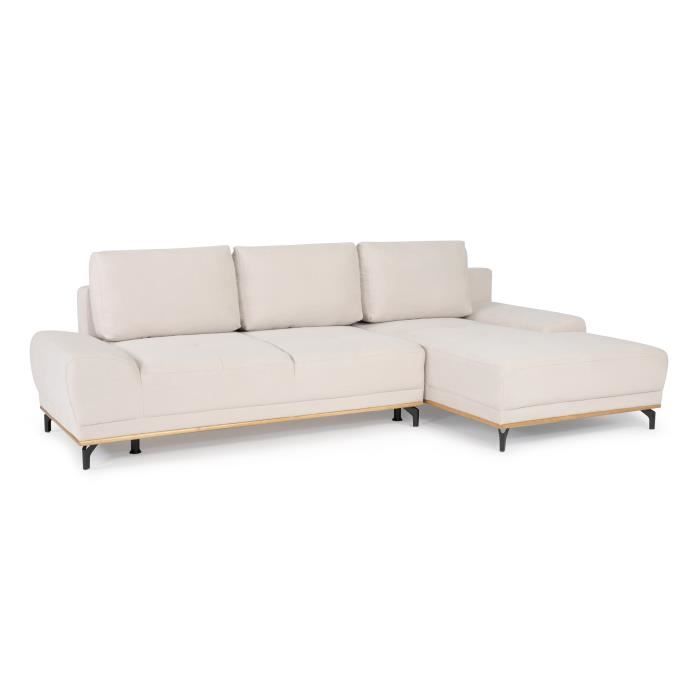 Canapé d'angle convertible droit 4 places - Tissu Campsay beige - L 283 x P 164 x H 73 cm - AGATHE