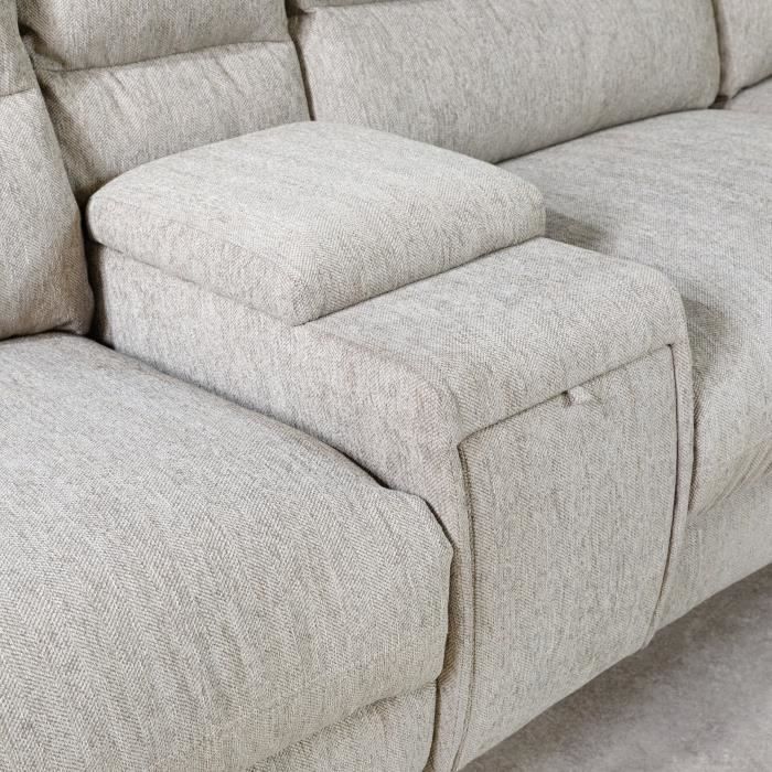 Canapé d'angle droit 3 places MIAMI - Tissu beige - 2 places relax - L 303 x P 158 x H 96 cm