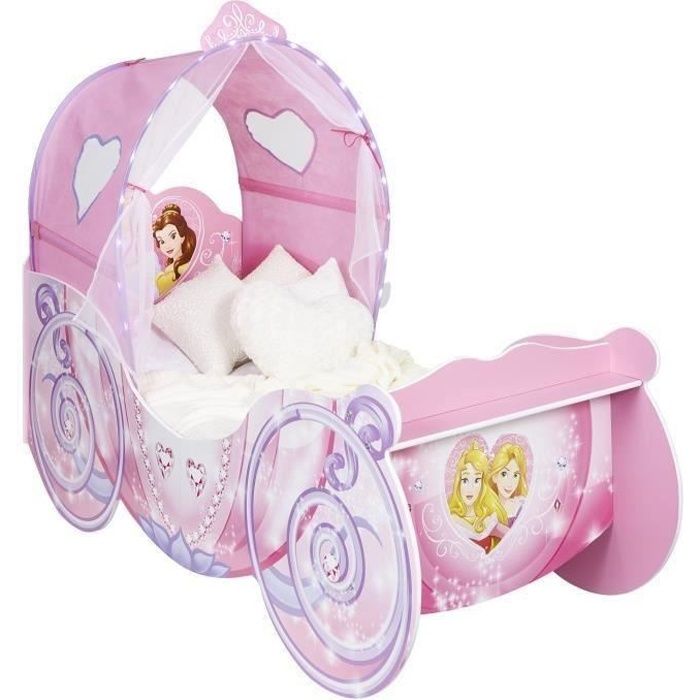 Disney Princesse Lit carrosse pour filles avec ciel de lit lumineux pour matelas 140cm x 70cm