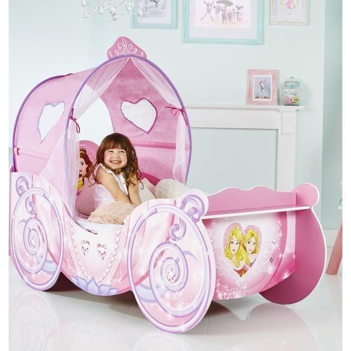 Disney Princesse Lit carrosse pour filles avec ciel de lit lumineux pour matelas 140cm x 70cm
