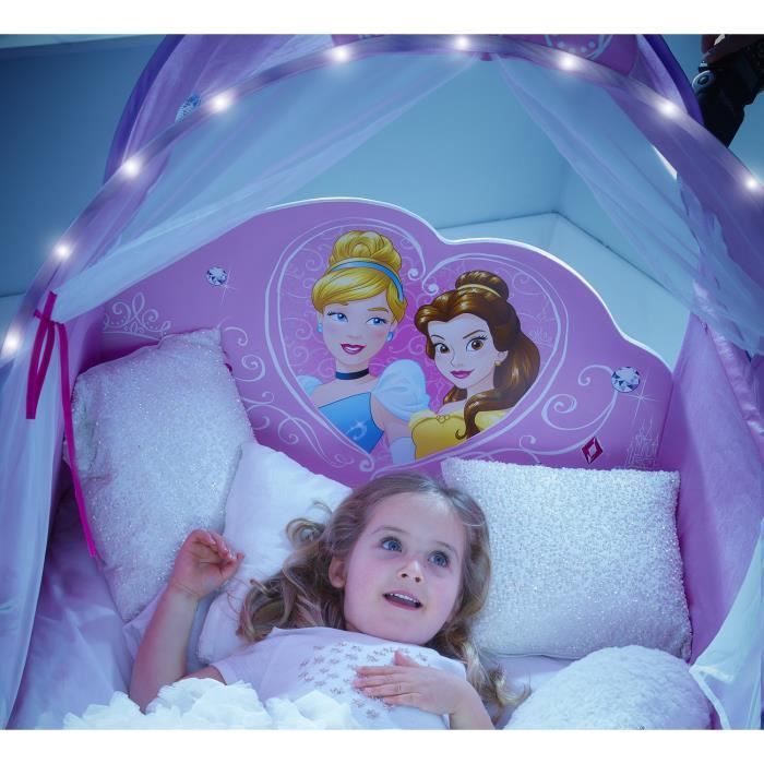Disney Princesse Lit carrosse pour filles avec ciel de lit lumineux pour matelas 140cm x 70cm