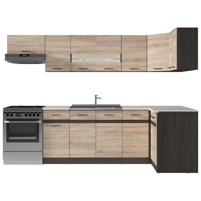 Image secondaire de Cuisine d'angle JUNONA 3m40 avec plan de travail en chêne Sonoma