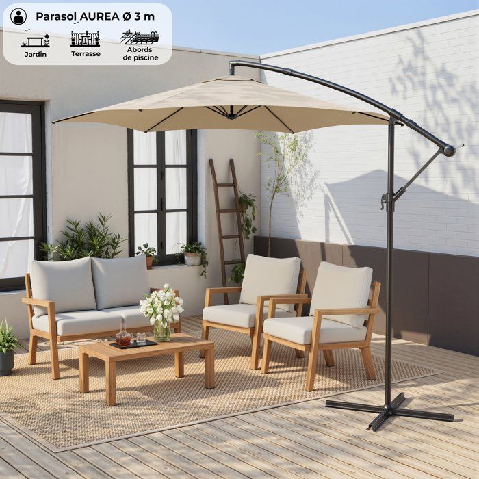 Image secondaire de Parasol déporté AUREA 3 m en aluminium crème