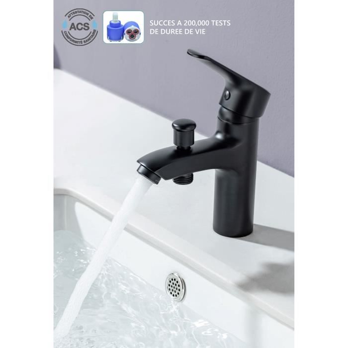 Mitigeur pour vasque, lavabo, baignoire et douche - Mécanique - OCEANIC - Noir mat - Fonction inverseur