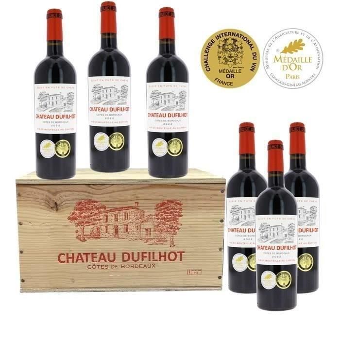 Ch�teau Dufilhot 2023 C�tes de Bordeaux - Vin rouge  lot de 6 bouteilles en Caisse bois