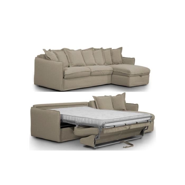 Canapé d'angle réversible convertible express 4 places CIPRO - Tissu beige - Déhoussable - Coffre - L 270 x P 160 x H 90 cm