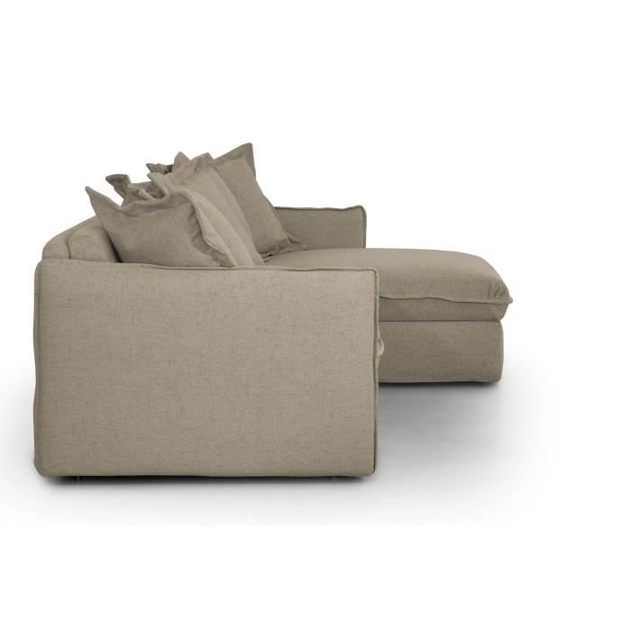Canapé d'angle réversible convertible express 4 places CIPRO - Tissu beige - Déhoussable - Coffre - L 270 x P 160 x H 90 cm