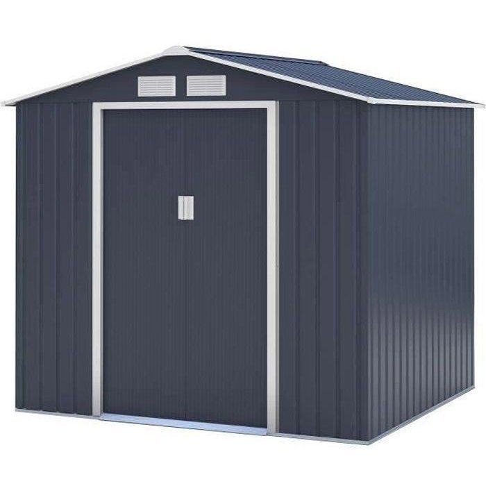 Abri de jardin en métal gris anthracite 4,07 m² avec kit d'ancrage