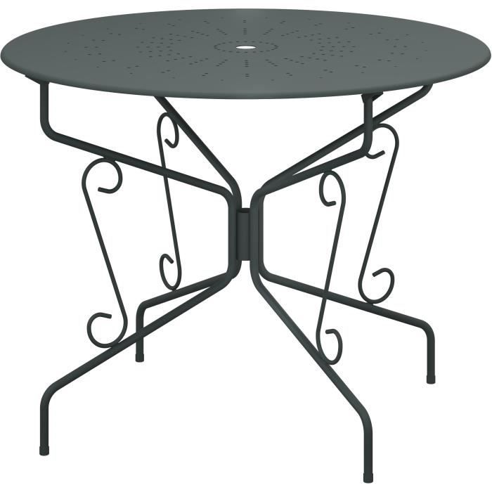 Table de jardin romantique en fer forg? avec trou central pour parasol - 95 cm - Vert