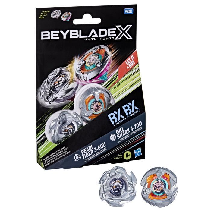 Beyblade X Dual Pack Gill Shark 4-70O et Pearl Tiger 3-60U, Toupie de combat, des 8 ans