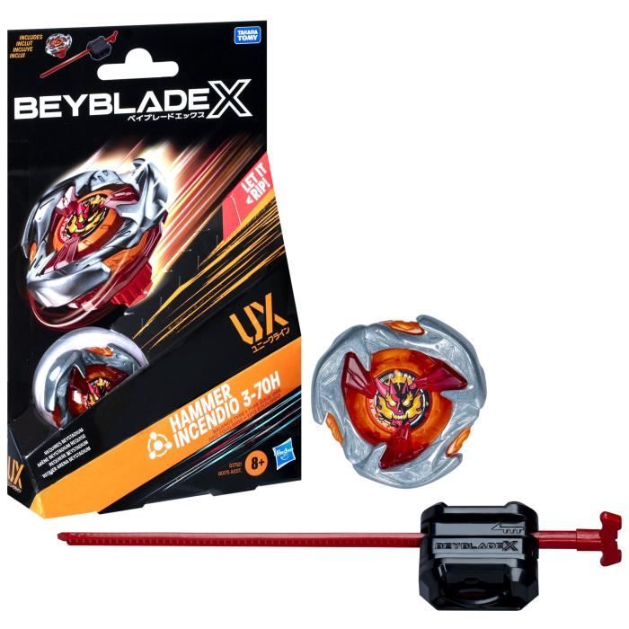 Beyblade X, Starter Pack Hammer Incendio 3-70H UX avec toupie de type équilibre et lanceur, des 8 ans