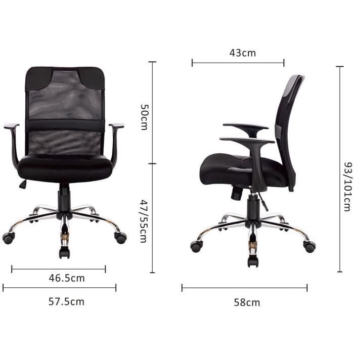 FAST Chaise de bureau ajustable - Noir - L 64 x P 56 x H 93/101 cm