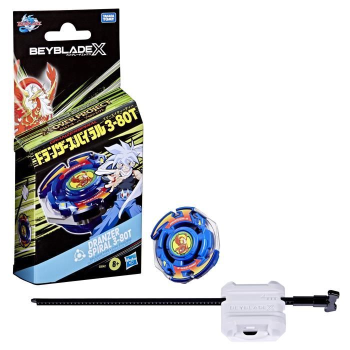 Beyblade X Starter Pack X-Over Project Dranzer Spiral 3-80T, Top y lanzador de equilibrio, a partir de 8 a�os
