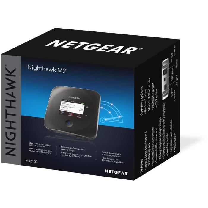 NETGEAR Routeur mobile 4G, Nighthawk M2 Routeur 4G LTE MR2100 - débit descendant jusqu'a 2Gbps