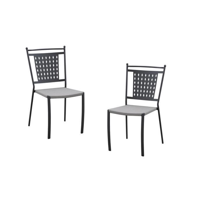 Lot de 2 chaises a manger de jardin - Style zellige - Acier thermolaqu? + Textilene  - 50 x 59 x 91 cm