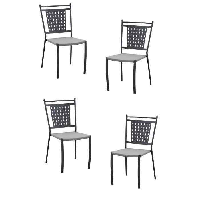 Lot de 4 chaises a manger de jardin - Style zellige - Acier thermolaqu? + Textilene  - 50 x 59 x 91 cm