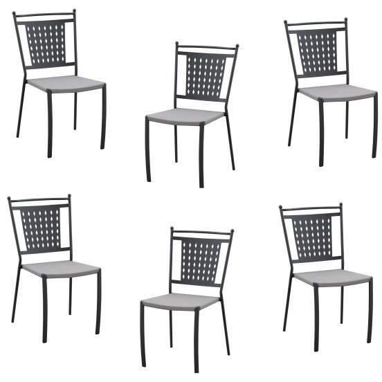 Lot de 6 chaises a manger de jardin - Style zellige - Acier thermolaqu? + Textilene  - 50 x 59 x 91 cm