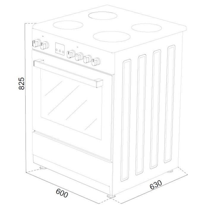 Cuisiniere vitrocéramique CONTINENTAL EDISON CECV60FCS - 4 feux - L58,8 xP61 xH83 cm - Silver