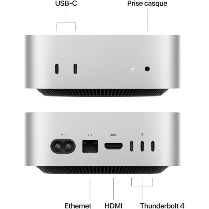 Image secondaire de Apple - Mac mini (2024) Puce Apple M4 - RAM 24Go - Stockage 512Go SSD - CPU 10 coeurs GPU 10 coeurs - Argent