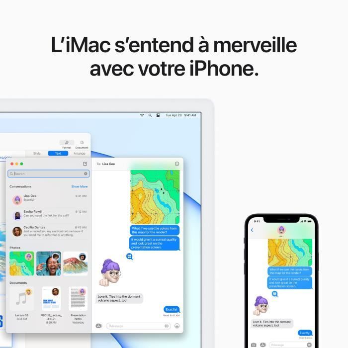 Apple - 24 iMac Retina 4,5K (2021) - Puce Apple M1 - RAM 8Go - Stockage 256Go - GPU 7 coeurs - Argent
