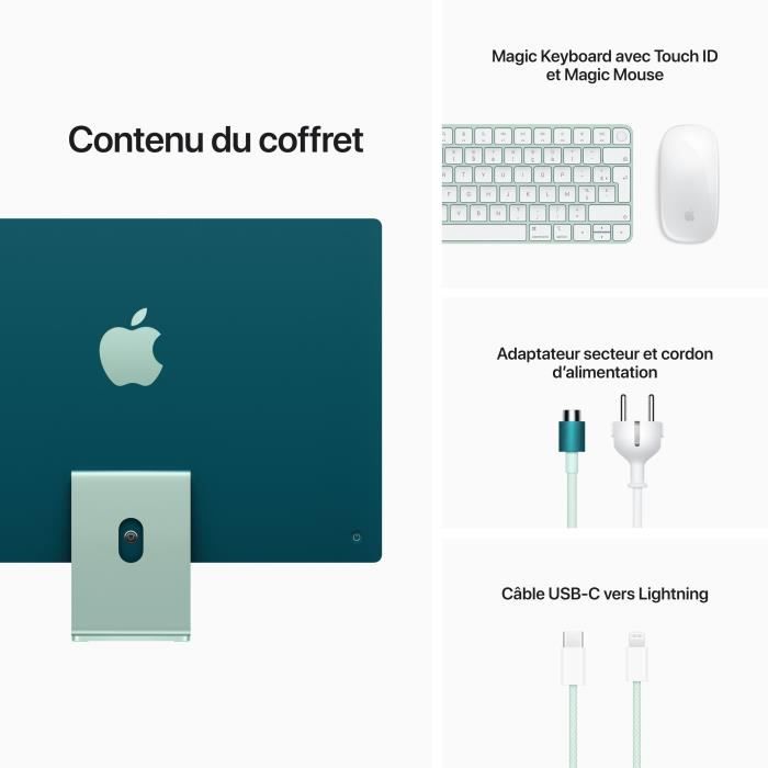 Apple - 24 iMac Retina 4,5K (2021) - Puce Apple M1 - RAM 8Go - Stockage 512Go - GPU 8 coeurs - Vert