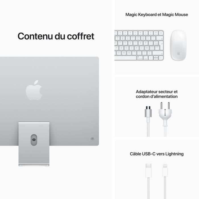 Apple - 24 iMac Retina 4,5K (2021) - Puce Apple M1 - RAM 8Go - Stockage 256Go - GPU 7 coeurs - Argent