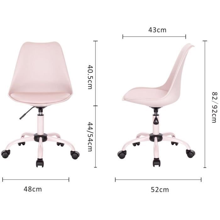 WINONA Chaise de bureau ajustable - Métal - Rose - L 48 x P 54 x H 80 / 90 cm
