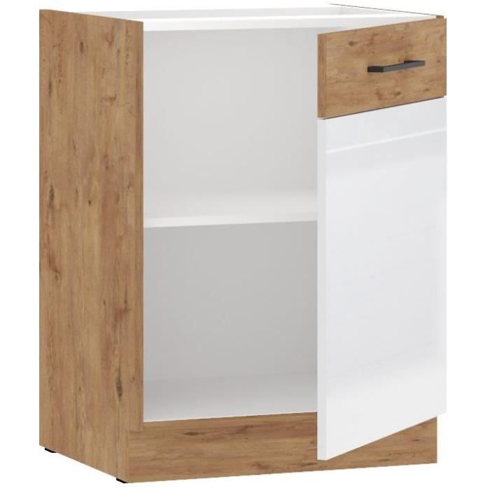 ROCK - Base - rovere Lancillotto e melaminico bianco lucido - 60 cm - 1 anta battente