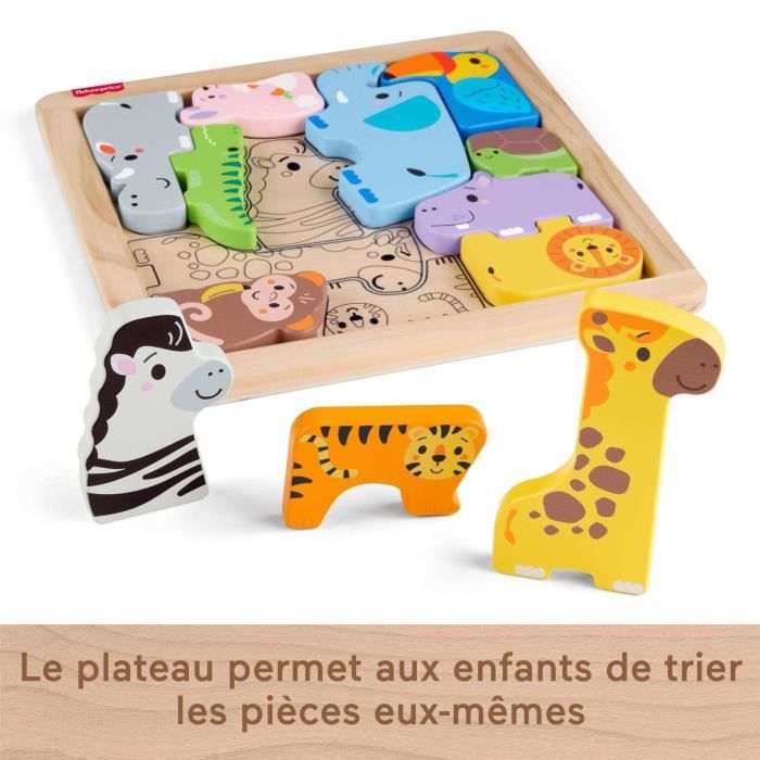 Fisher-Price - Puzzle Animaux en Bois - Tri de formes avec 13 pièces - Fisher-Price - JFG10