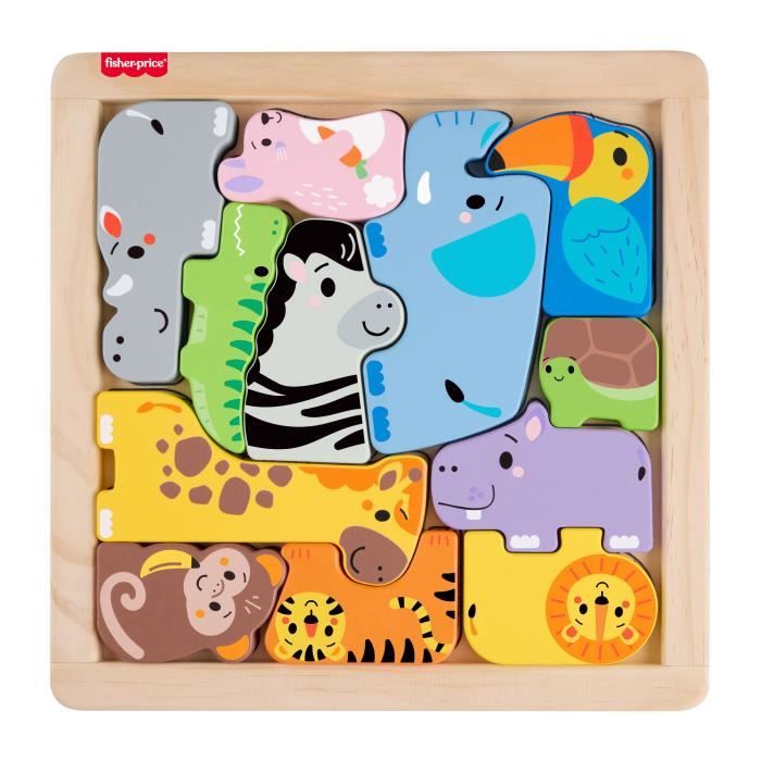 Image secondaire de Fisher-Price - Puzzle Animaux en Bois - Tri de formes avec 13 pièces - Fisher-Price - JFG10